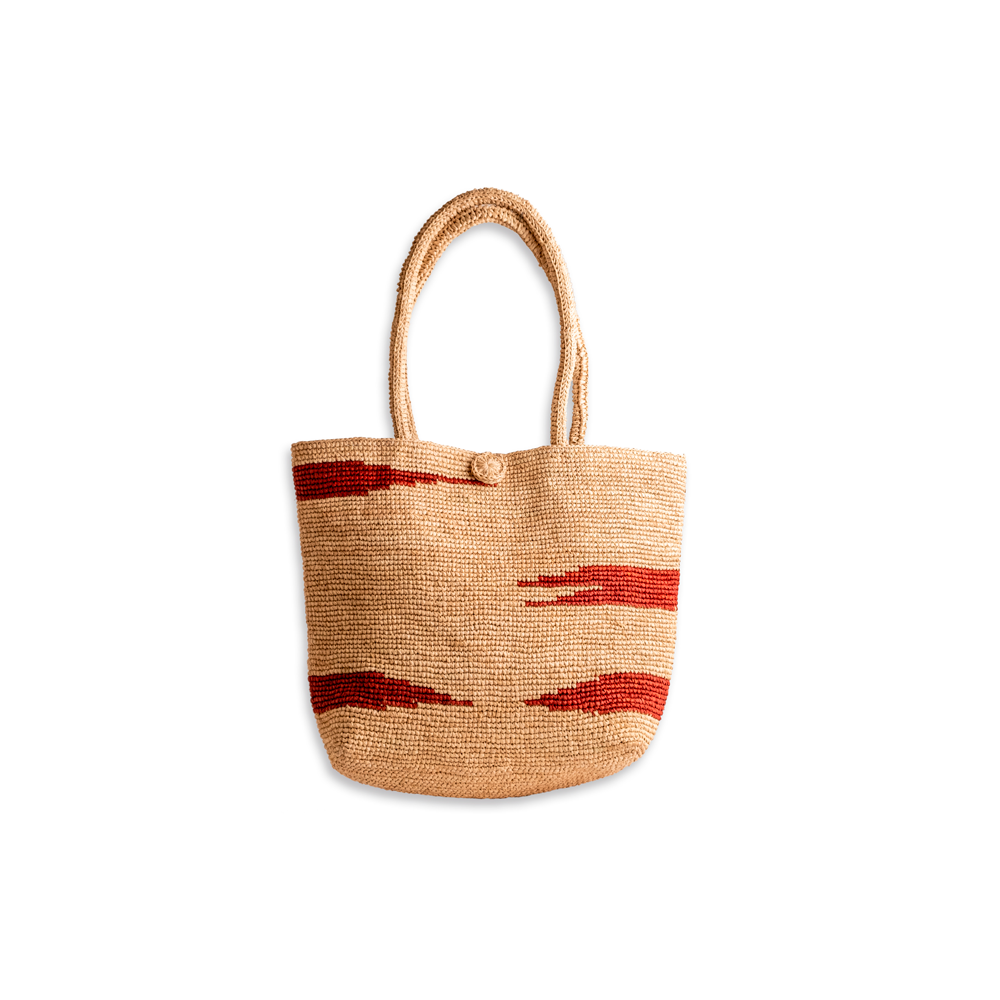 BOLSO RAFFIA TEJIDO CROCHET NATURAL BURDEO NECESARIE