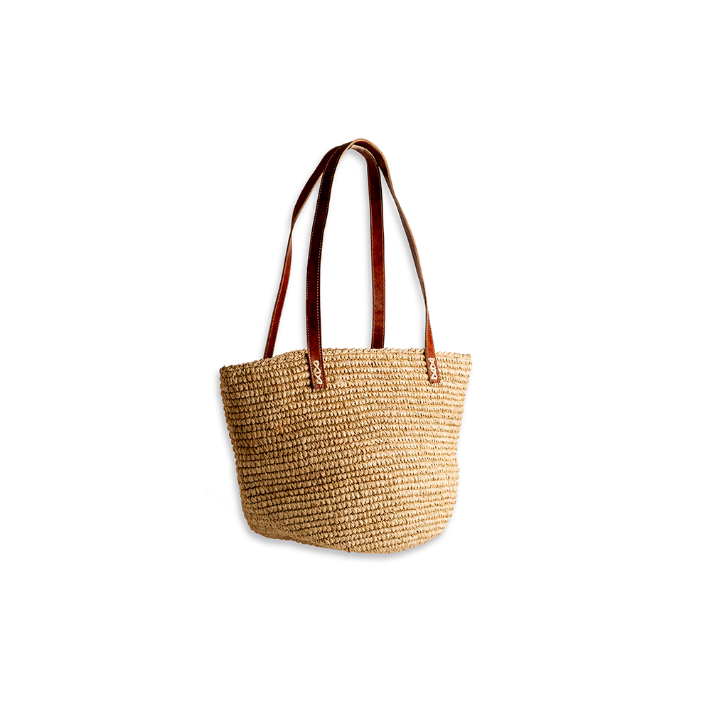 BOLSO RAFFIA TEJIDO CROCHET REDONDO TIRAS DE CUERO
