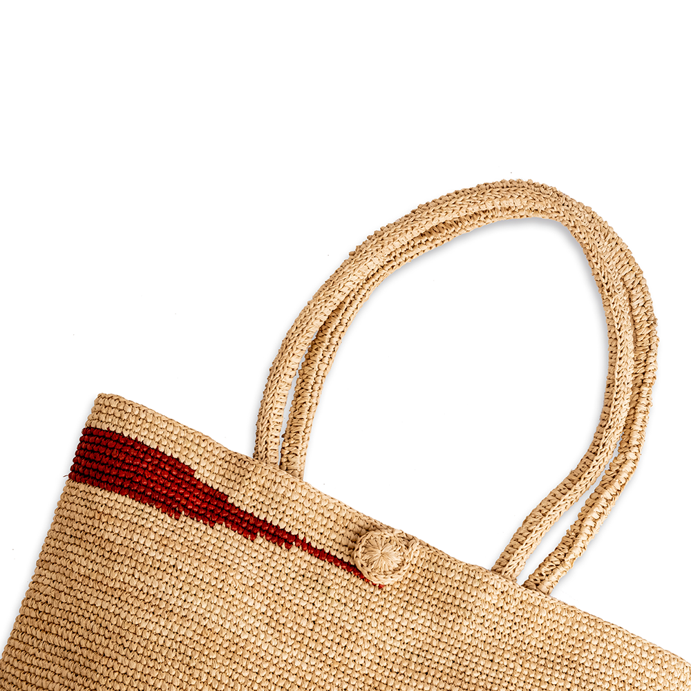 BOLSO RAFFIA TEJIDO CROCHET NATURAL BURDEO NECESARIE