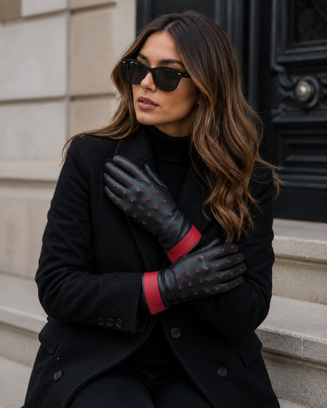 Guantes Mujer Negro detalle Rojo